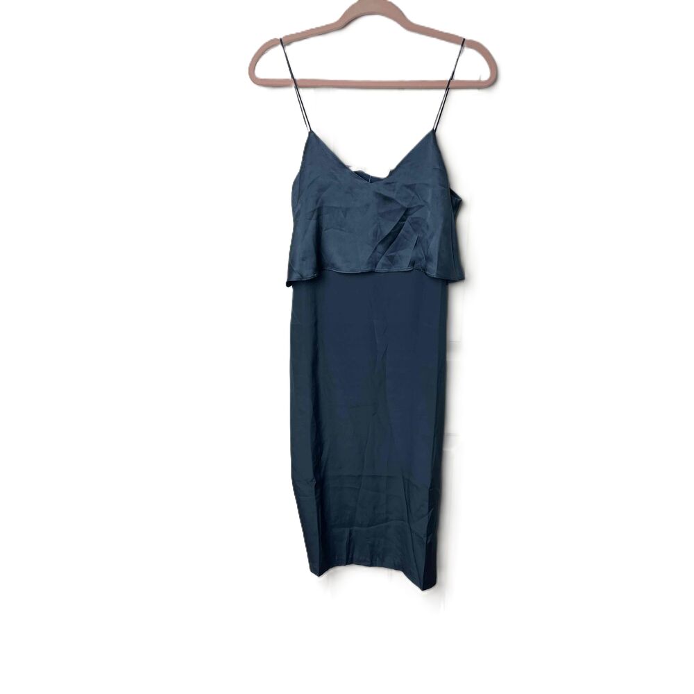 NWOT Marie Oliver Womens Dark Teal Teal Green Silk Ruffle Slip Dress Size XS